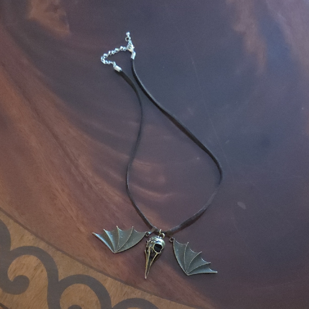 Gothic Silver Bat Wing Pendant Necklace